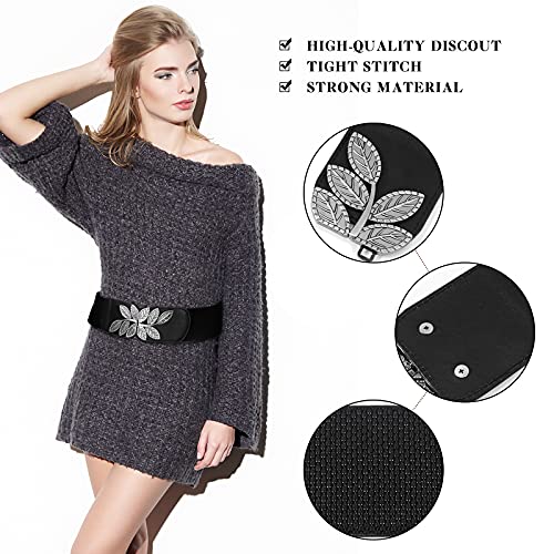 Geyoga 3 Pieces Vintage Wide Elastic Stretch Waist Belt Retro Cinch Buckle Belt Dress Belt For Women Girls Daily Collocation #TOP1