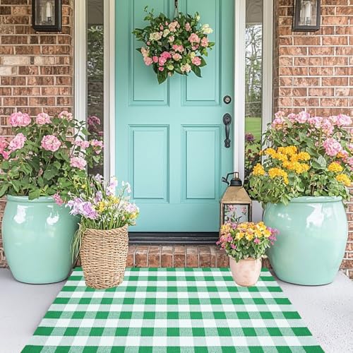 Tapete Decorativo Exterior Cuadrillé Verde y Blanco miniatura 5