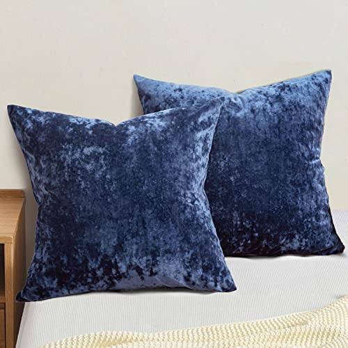 PHF Truly Velvet Throw Pillow Covers, 24"x24", No Insert, 2 Pack Color Gradient Cushion Covers, Ultra Soft Cozy Square Covers Shell for Home Decorative, No Shedding, No Pilling, Navy Blue