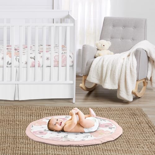 Image of Sweet Jojo Designs Baby Play Mat (Pink /Grey Boho Floral) for Girls, Infant, Toddler Tummy Time Activity Floor Playmat (Watercolor, Flower, Elegant Rose, Shabby Chic, Farmhouse, Nature, Blush & Gray)