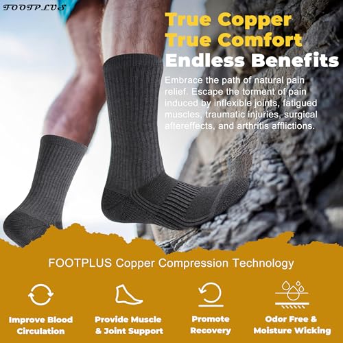 FOOTPLUS Hiking Copper Compression Socks,Unisex Cushioned Sole Arch Support Athletic Crew Running Socks2