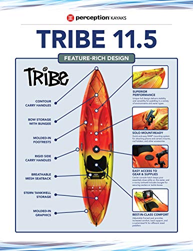Perception Tribe 11.5 | Sit on Top Kayak for All-Around Fun | Large Rear Storage with Tie Downs | 11' 5