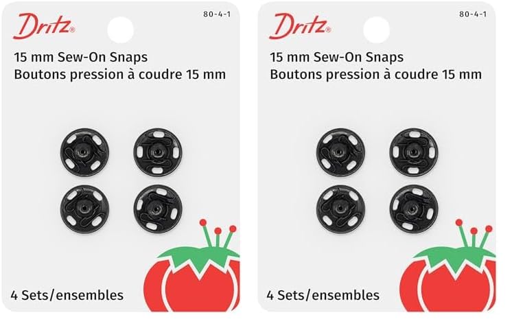 Dritz 80-4-1 Sew-On Snaps, Black, Size 4 4-Count (Pack of 2)