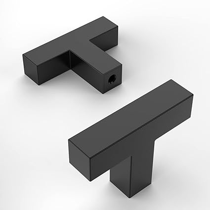 Amerdeco 10 Pack Matte Black Cabinet Knobs 2 Inch Length Single Hole T Bar Cabinet Pulls for Drawer Dresser Cupboard