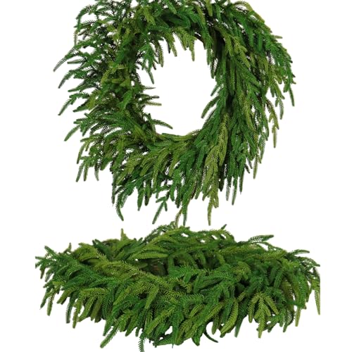 Zhemobang Real Touch Norfolk Pine Christmas Wreath 24IN Soft Lifelike Artificial Pine Wreath for Indoor & Outdoor Holiday Decoration Durable and Reusable for Front Door Wall and Fireplace