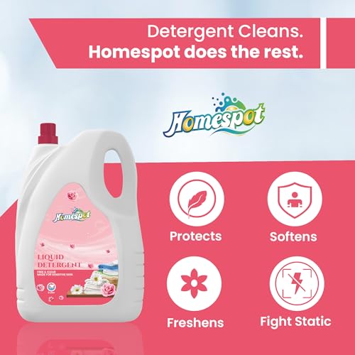Image of HOMESPOT liquid detergent, top load front load, detergent liquid for washing machine - balanced PH, Non-toxic (5 Liter, Rose)