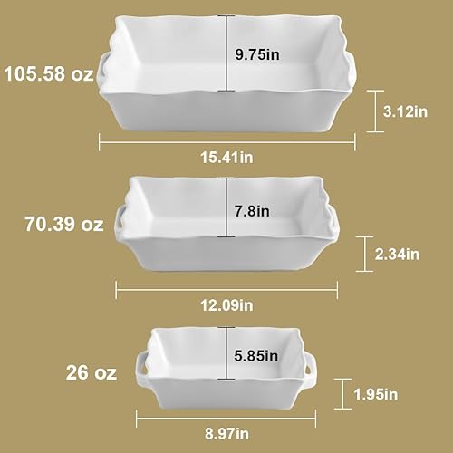 Miniatura 2 de Sweejar Fuentes para Horno, Juego de Utensilios de Cerámica para Hornear de 3 Piezas, Fuente Rectangular para Hornear con Asas, Molde para Lasaña de
