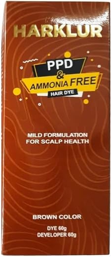 Harklur PPD &amp; Ammonia Free Hair Dye, Brown, 60g, Mild Formulation for Scalp Health