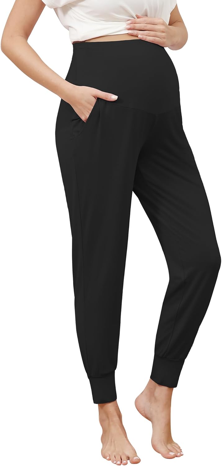 Maternity Pants for Women Bamboo Viscose Over The Belly Joggers with Pockets Soft Pregnancy Lounge Bottom S-XXL