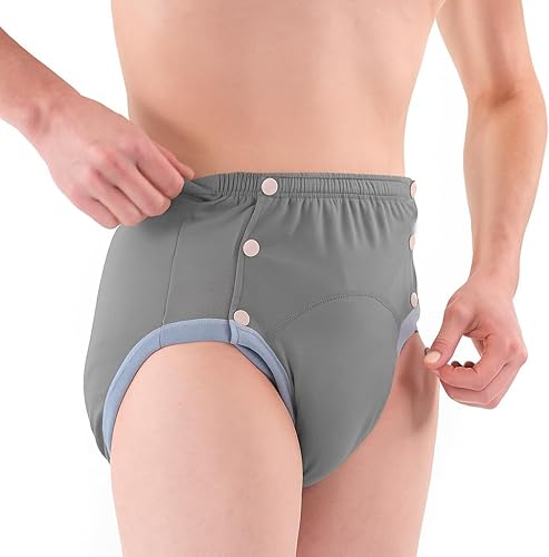 Miniatura 10 de Pantalones de incontinencia de algodón para adultos: ropa interior lavable, transpirable, ajustable a prueba de fugas para personas mayores (morado,