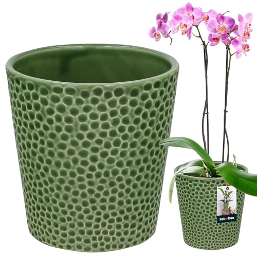 KOTARBAU® Blumentopf Modern Glasiert in Grün - Keramik Pflanztopf für Orchideen und Zimmerpflanzen ⌀ 9,5 cm Höhe: 11 cm