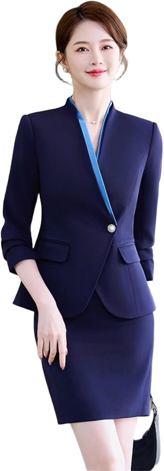 Spring Fall Women's Uniform Suit Set for Office Reception Workwear