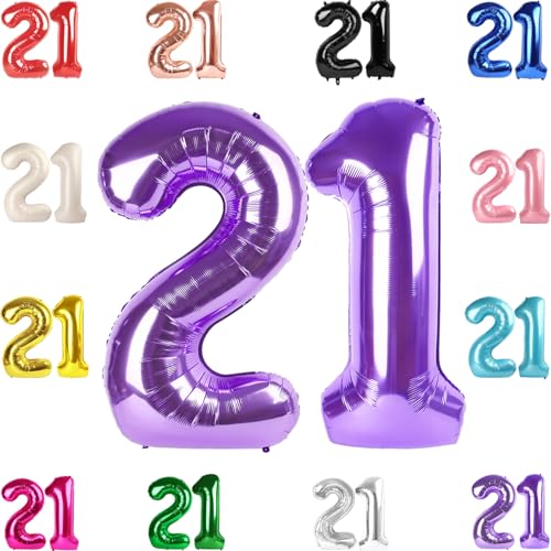 Purple Number 21 Balloon 40 Inch - 21st Balloon Number Birthday Decorations