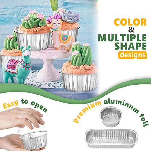 Eaasty 100 Pcs Mini Loaf Pans With Lids And Cupcake Liners With Lids, Rectangle Aluminum Foil Baking Pans Disposable Tin Loaf Pans Round Foil Cupcake Cups Foil Baking Cups For Cake Bakery (Silver) #TOP2