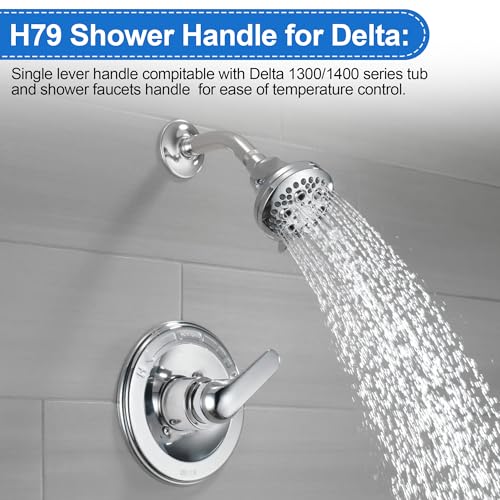 Image of H79 Shower Handle Compatible with Delta Tub & Shower Single Metal Lever Handle, for Delta 1300 /1400 Series Faucet Handle Replacement Chrome, Shower Replacement Parts with Screw & Wrench