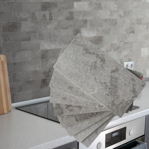 DICOFUN 100-Piece Grey Slate Subway Peel and Stick Backsplash Wall Tiles, 3" x 6" Faux Stone PVC Stick on Tile Elevate Kitchen, Bathroom, Fireplace, RV