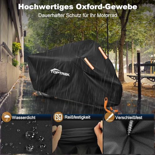 toptrek Motorrad Abdeckplane Outdoor XXXL Motorradabdeckung Wasserdicht Motorradgarage Winterfest Motorradplane mit Schlossloch für Harley-Davidson, Honda, Suzuki, Kawasaki (265x105x125 cm)