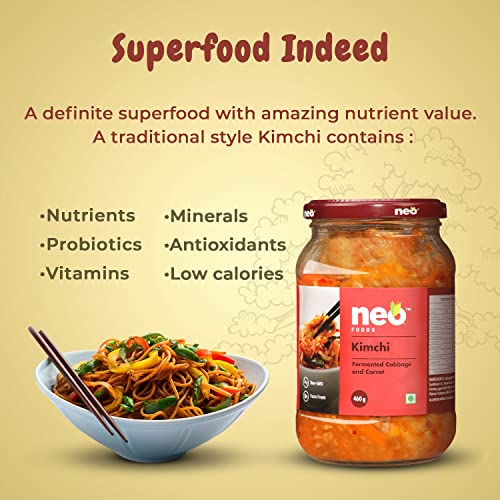 Image of Neo Kimchi I Fermented Indian Cabbage & Carrot 460g I P3 I 100% Plant Based I Made in India I Ready to Eat Pickle I Healthy Food I Enjoy with Ramen Noodles, Kimchi Noodle, Korean Rice & Snacks I Probiotic-Rich Side Dish I 460g (Pack of 3)