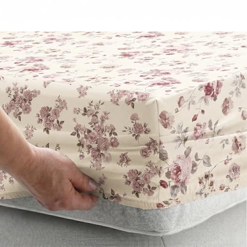Image of Story@Home King Size Air Cotton Bedsheet 240 TC Fitted Sheet with 2 Pillow Covers, Soft & Durable Bed Sheet for King Bed (182 x 198 cm, Floral Print, Light Purple & White)