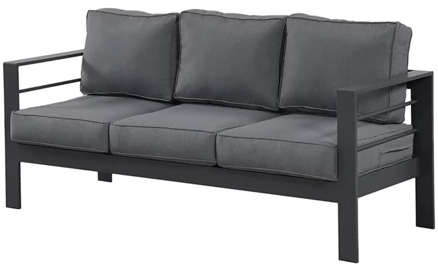 Sofá de aluminio para exteriores, sofá de 3 asientos de metal para todo tipo de clima, cojín suave y grueso de 5 pulgadas y brazo ancho, sofá al aire libre para balcón, porche