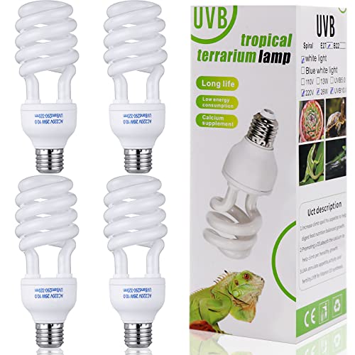 Reginary 4 Pcs Uvb Reptile Light 10.0 26 W, Reptile Uvb Bulb for Desert Tropical Sub Tropical Reptiles Fluorescent Simulation Color Reptiles Light for Turtle, Bearded Dragon, Lizard, Gecko