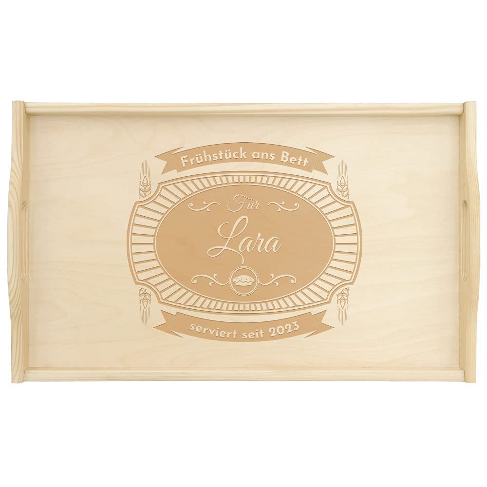 Maverton Serviertablett mit Gravur - personalisiert - Tabletttisch mit Griffen - klappbare Beine - erhöhter Rand - Geburtstagsgeschenk für Frauen - Einzugsgeschenke - Hellbraun - Frühstücken