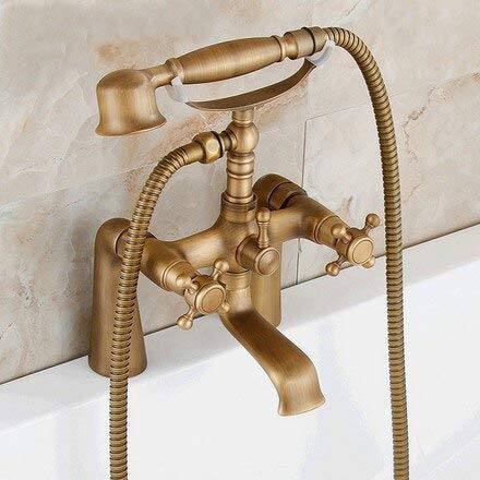 Robinet de douche double poignée laiton antique blanc avec douchette pour baignoire