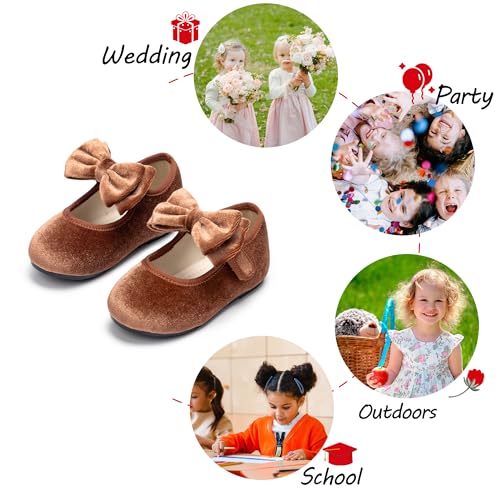 Image of PHIRAMIN Toddler Flower Girl Glitter Dress Shoes Little Girl Ballet Flats Bow Wedding Party