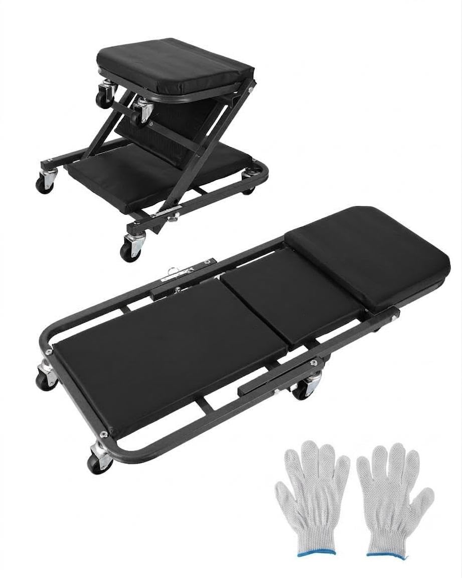 2-in-1 Montagerollbrett, Werkstattliege, 6 Rollen, 136 kg, Schwarz