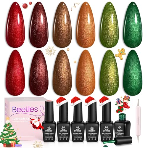 beetles Glitter Gel Nail Polish Set, 6 Colors Glitter Brown Orang...