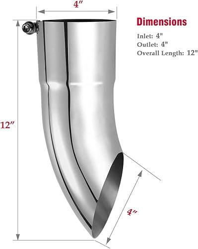 Miniatura 4 de Upower Punta de escape de giro hacia abajo 4 pulgadas entrada 4 "diámetro de salida 12" largo acero inoxidable perno en la punta del silenciador