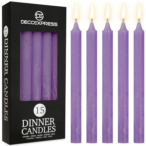 DECO EXPRESS Lot Bougies Rustiques Bougie Décorative Anti-Gouttes 15 Bougies Longue Durée 9 Heures Non Parfumées Fait Main (Violet - Lot de 15)