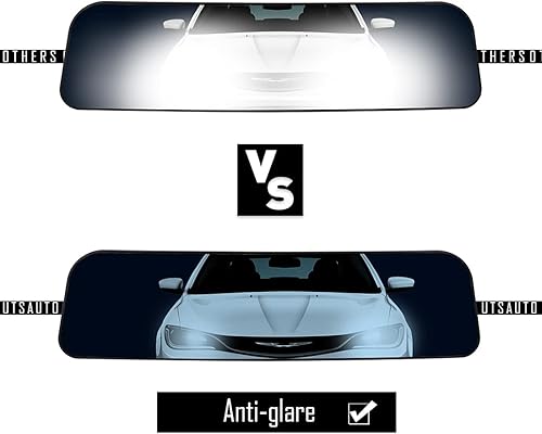 Miniatura 4 de UTSAUTO Espejo retrovisor universal panorámico antirreflejo interior del automóvil de 12 pulgadas, espejo retrovisor gran angular con correa de