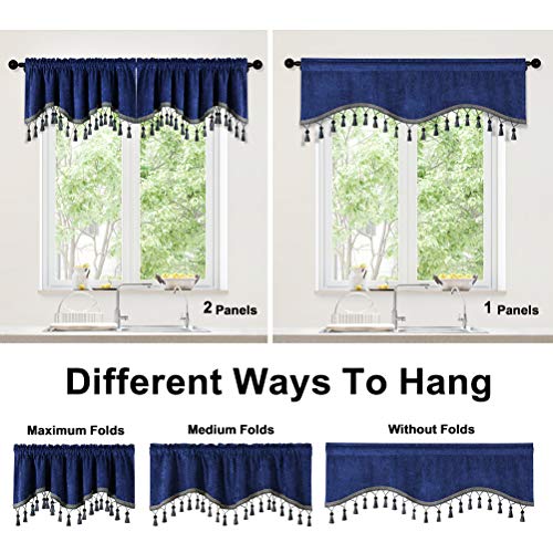 Elkca Double-Sided Chenille Window Curtains Tier For Kitchen,Rod Pocket,Royal Blue Scalloped Valance For Living Room,Pack Of 2(Royal Blue, 52" W X 18" L) #TOP4