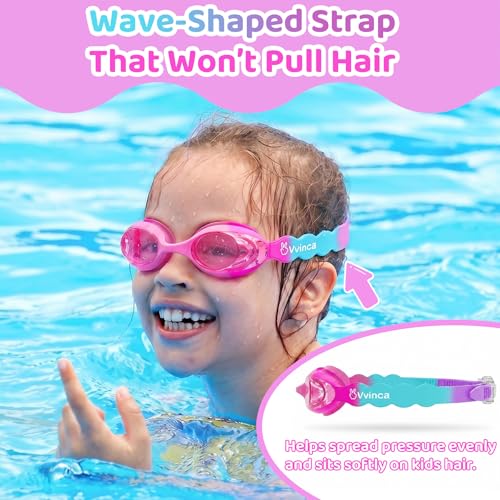 Vvinca Kids Swim Goggles for Boys Girls Age 3-12, Wave-Shaped Quick Adjust Strap, Waterproof Anti-Fog UV Protection Swimming Goggles, No Leaking Kids Goggles for Toddler Youth Pool Water Swimming by Vvinca - Image 2