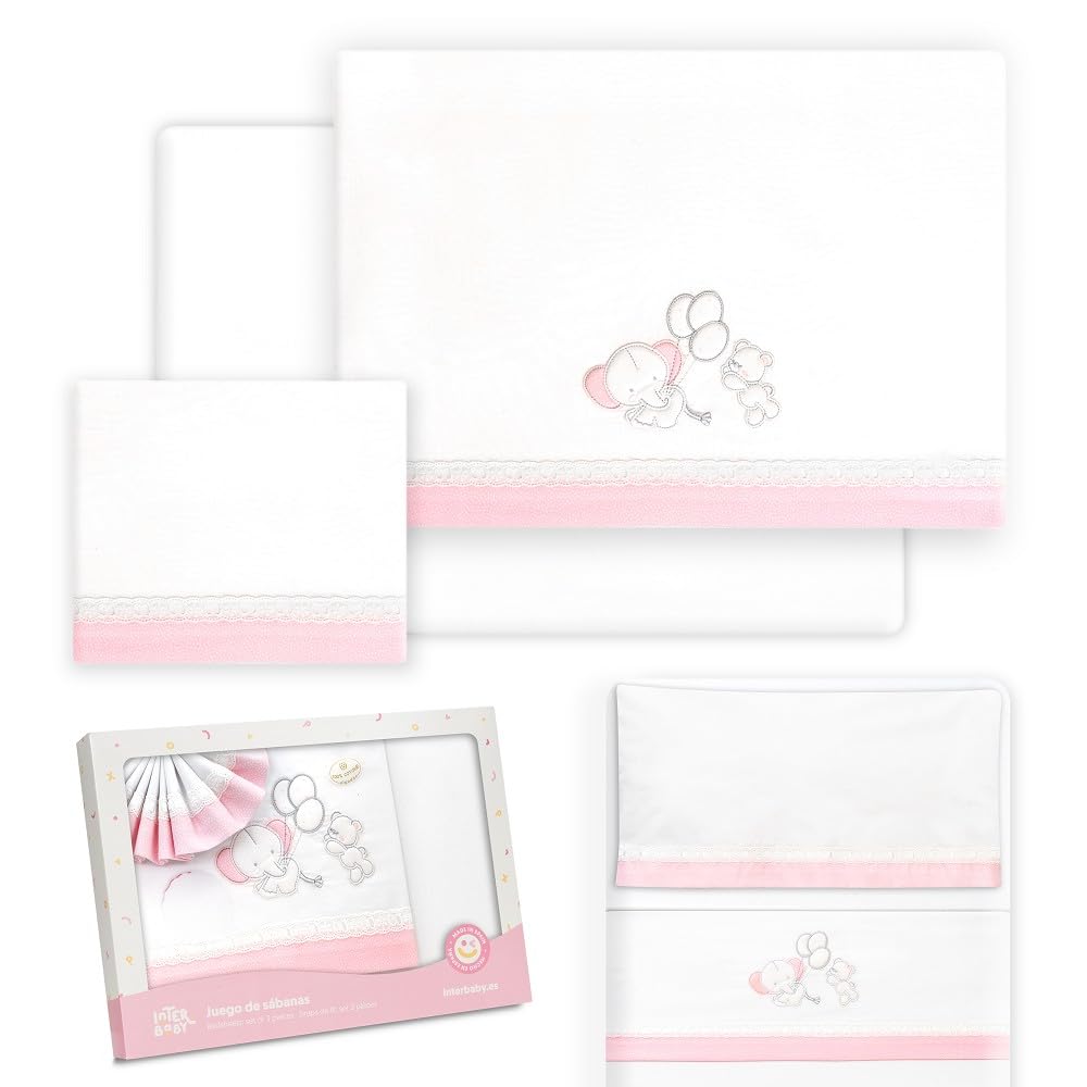 Interbaby Baby MINI COT Sheets, Cotton, Pink, Rosa