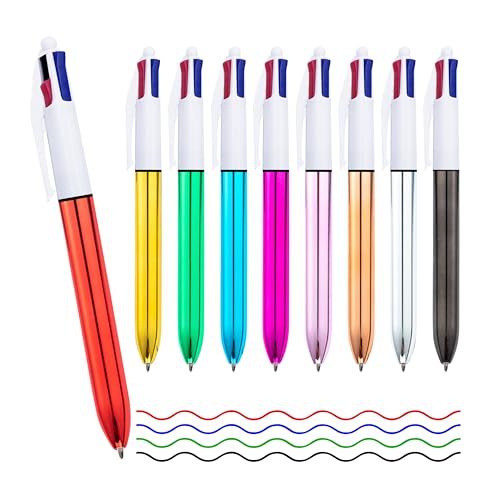FloraVigo 9-teiliges Vierfarben-Kugelschreiber-Set 4-in-1 Mehrfarben-Kugelschreiber 1 0 mm einziehbarer Kugelschreiber geeignet für Büro und Studium Schüler und als Geschenk für Kinder.