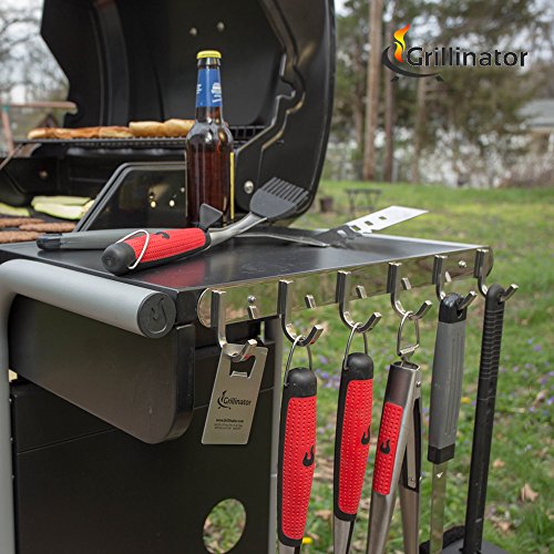 Grillinator Bbq Tool Rack - Polished Stainless Steel 6 Hook Storage For Grilling & Cooking Utensils - Easy To Install - Gas, Charcoal & Electric Grills - Indoor Or Outdoor Use #TOP4