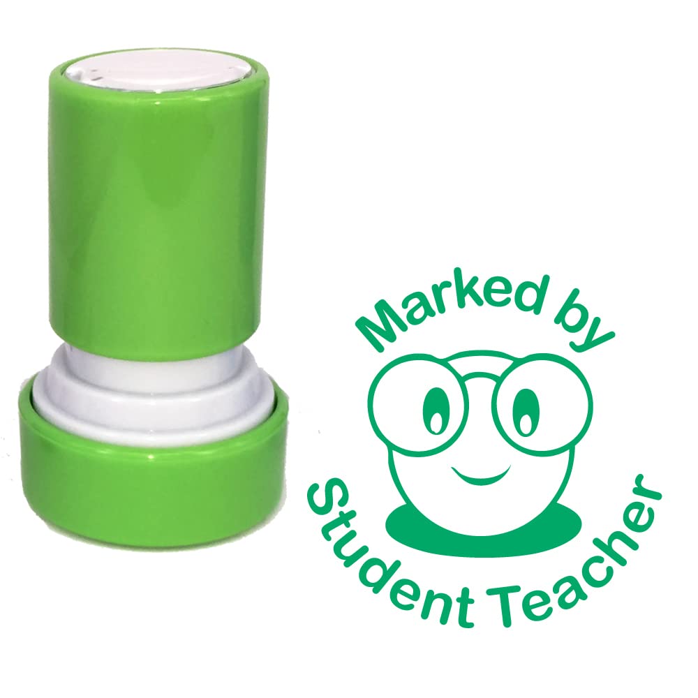 Xclamations Green Marked By Student Teacher Stamp. Self-Inking, 22Mm, Reinkable, Quality Stamper For Marking And Praise. Ink*