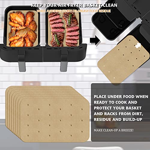 Image of WMKGG Rectangular Air Fryer Parchment Paper, 200 PCS Air Fryer Liners | Disposable Perforated Parchment with 2 Grilling Mat for Ninja DZ201 Foodi 6-in-1 8-qt. 2-Basket