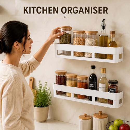 Image of Bathroom Organiser Without Drill Bathroom Shelves & Accessories Bathroom Organiser Self Adhesive Bathroom Shelf Bathroom Racks and Shelves Stand(Pack of 2)