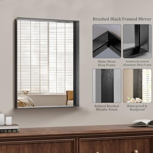 Image of Koonmi Bathroom Wall Mirror, 30x20 Black Mirror for Over Sink