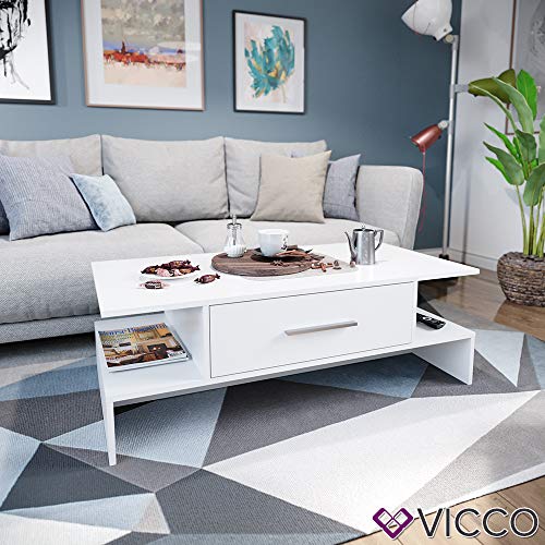VICCO Couchtisch TADE Weiß Sofatisch Kaffeetisch Beistelltisch Ablage Schublade – Bild 5