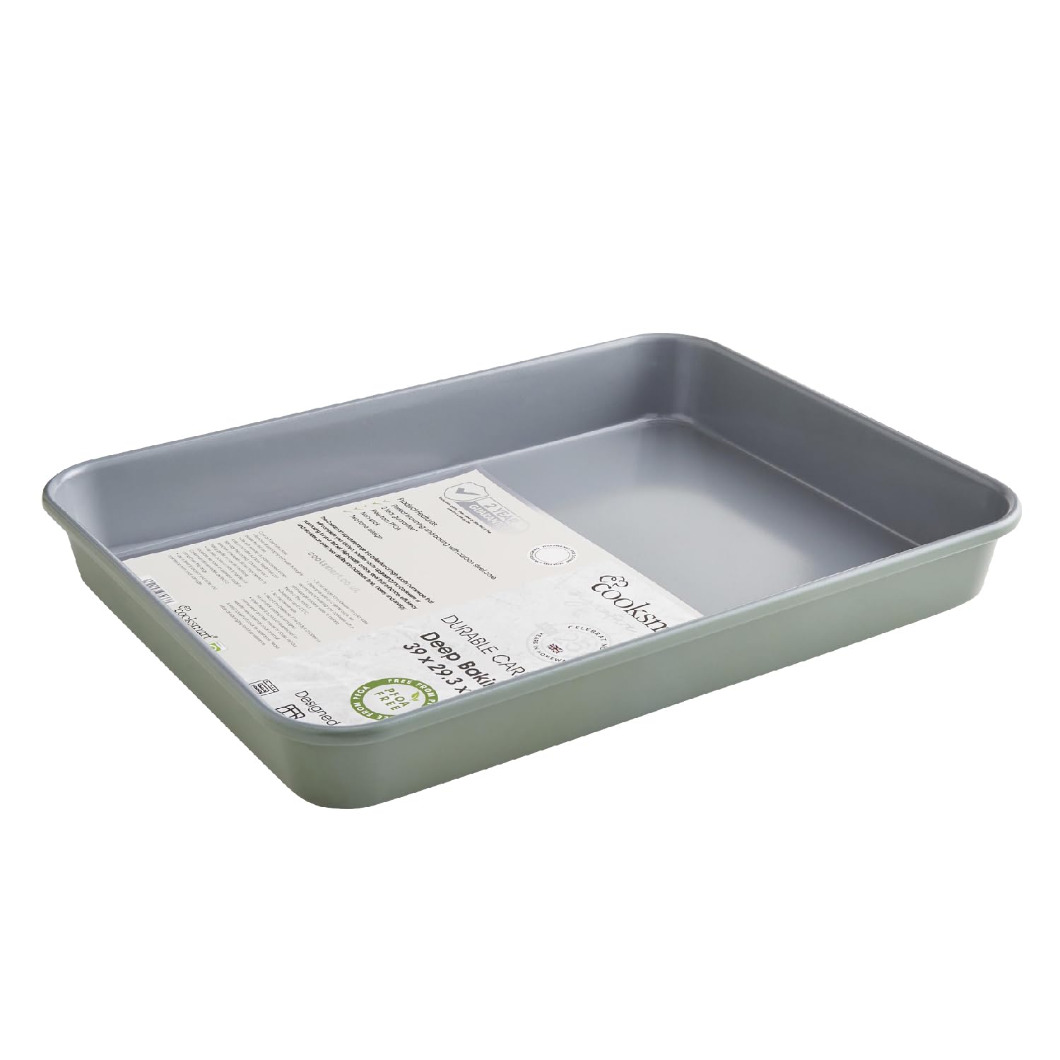 Cooksmart Signature Deep Baking Tray 39cm – Carbon Steel | PFOA-Free Non-Stick Coating | Oven Compatible | Dishwasher Safe | Elegant Green Finish | Ideal for Baking & Roasting