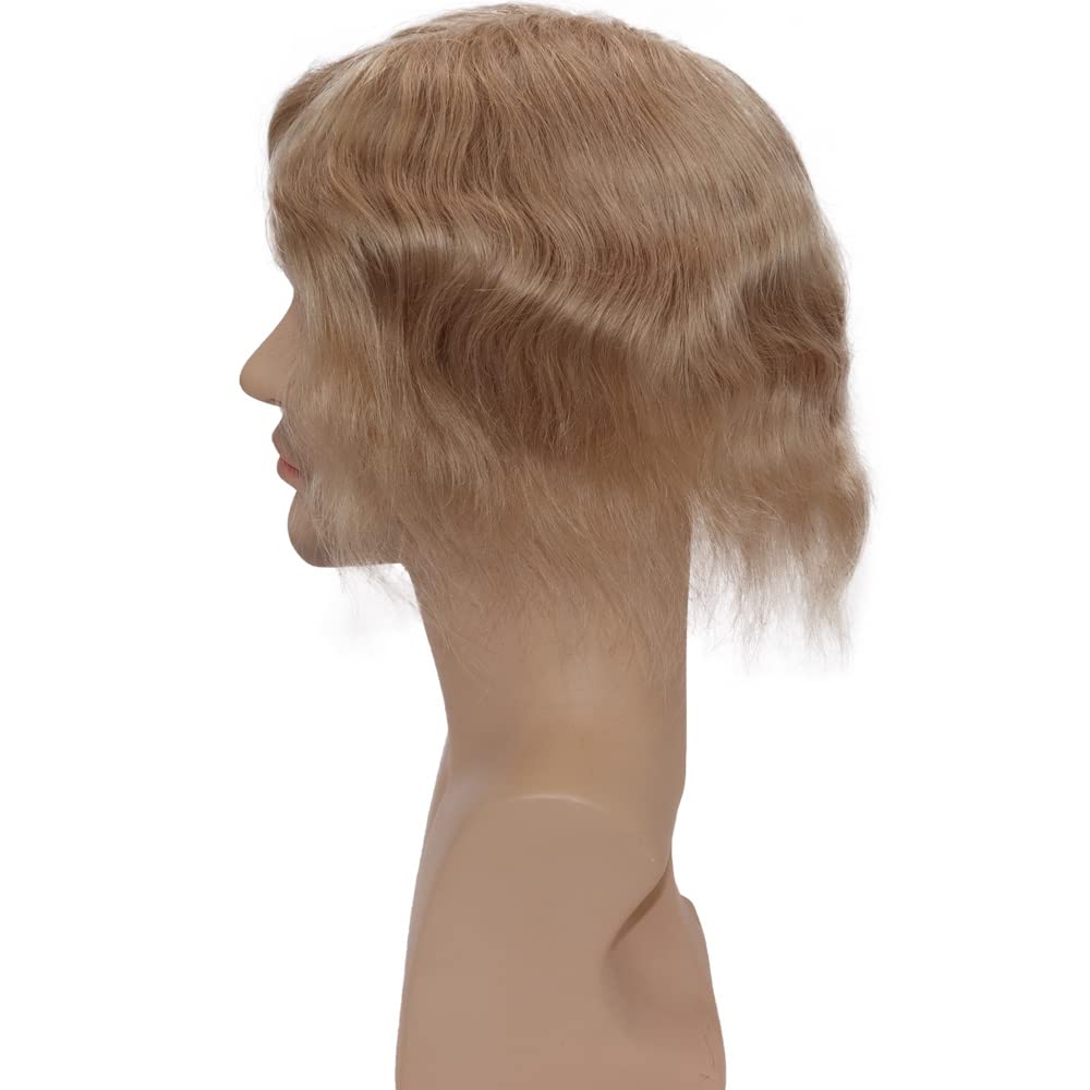 Men toupee Toupee for Men 0.06mm Ultra Soft Transparent Thin Skin All V-looped Natural Hairline Mens Hairpieces European Virgin Human Hair Systems Wigs 8x10 inches (#22 Ash Blonde Color)