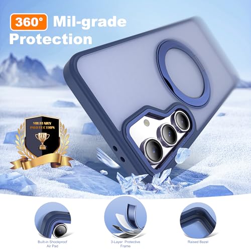 Image of for Samsung Galaxy S23 FE Case with 360 Rotatable Magnetic Ring Stand Compatible with Mag-Safe Military Protection Shockproof Matte Translucent Phone Cases for S23 FE,Blue