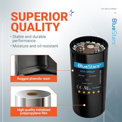 image for 216-259 uF/MFD 330V Round Start Capacitor Replacement Part by Blue Sta