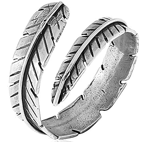 925 Sterling Silver Adjustable Feather Ring For Women; Open Ended Spiral Ring; Dainty Feather Sizable Ring Jewelry For Women Wrap and Fit to Every Finger, Handmade Jewelry Ring for Women