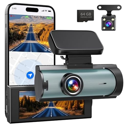 Dash Cam Front and Rear, UHD & 1080P Dual Dashcam Car Camera with 64GB SD Card, Wi-Fi, Night Vision, 3" IPS Display, G-Sensor, APP Control, Loop Recording for Cars, Vans, Trucks (Black)
