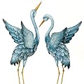 Bits and Pieces - Japanese Blue Heron Metal Sculpture Set - Two Standing Cranes Perfect for Garden Décor - Metal Garden Art, Outdoor Lawn and Patio Décor, Backyard Sculpture, and Decoration